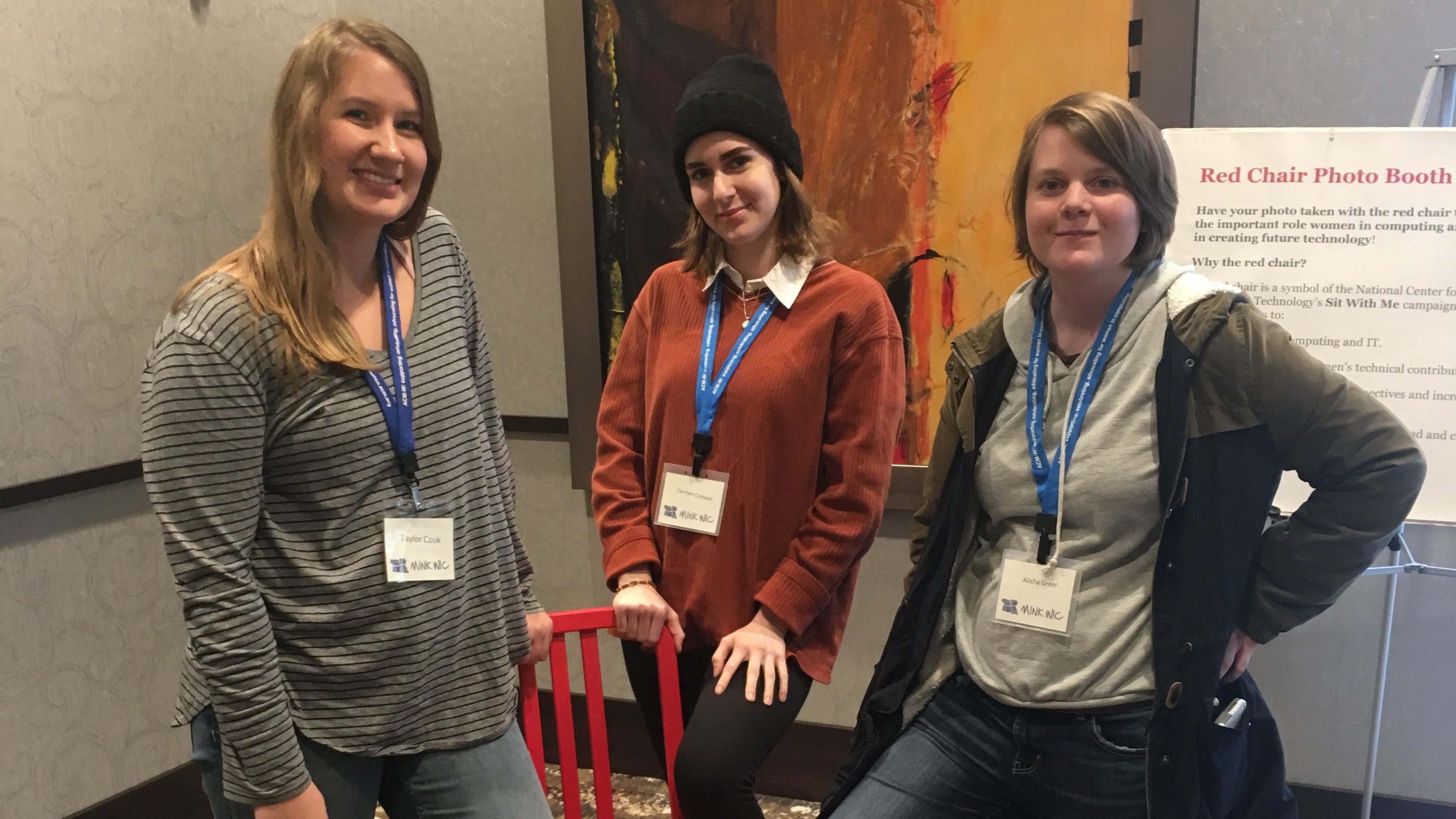 Three computers science students who attended the 2017 Missouri Iowa Nebraska Kansas Women in Computing (MINK WIC) conference.